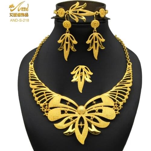 ANIID New Dubai Gold 24k Jewelry Sets Butterfly Bridal Gold Plated Nigerian Necklace Bracelet Earring Indian Jewellery Wedding