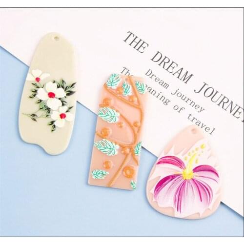 New style 30pcs/lot Relief effect flowers pattern print geometry water drop/irregular shape acrylic beads diy jewelry accessory