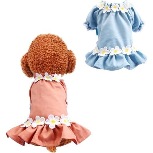 Pet Clothes Dog Cat Dress With Puff Sleeve ORANGE BLUE Puppy Clothing Floral Princess Tutu Dress XS-XL Pet Clothes Skirt For Dog