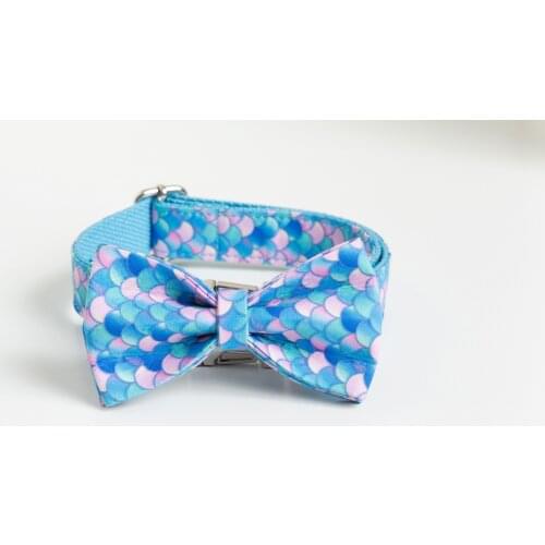 Personalized Fish Scale Dog Collar Leash With Bow Tie Set Free Engraved Nameplate For Small Medium Large Dog