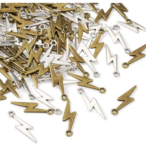 100pcs Flash Shape Alloy Pendants Charms Tibetan Style for Jewelry Making DIY Bracelet Necklace Handmade Craft