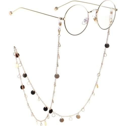 JGL0029 popular copper alloy gold discs shape chain Charm Eyeglass Chain Reading Glasses Cord Holder Neck Strap Rope Gift