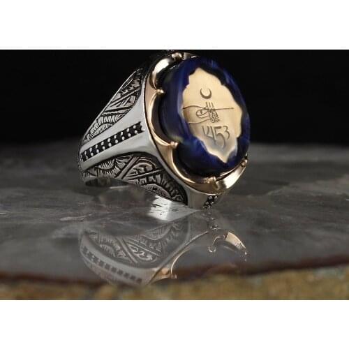 Ottoman Tuğralı Amber Gemstone 925 Sterling Silver Ring