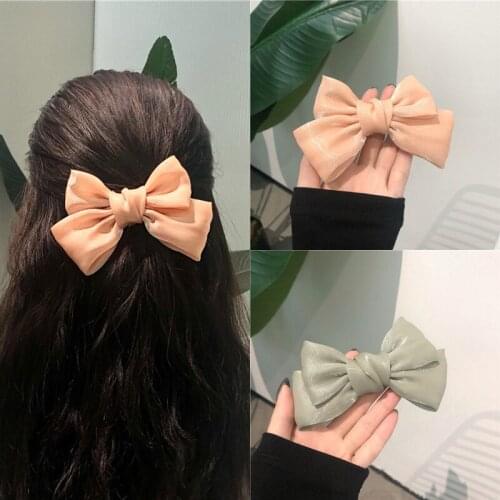 Romantic Cute Pink Silk Fabric Bow Barrette Hairpin Korean Bowknot Hair Clips for Women Girls Hair Sticks 2021 New Arrival Trend
