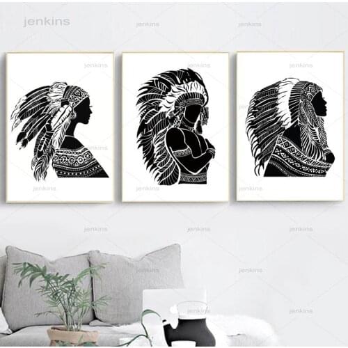 North Indian Chief Posters and Prints Beautiful Indian Young Women Silhouette Canvas Painting Home Wall Art Living Room Decor