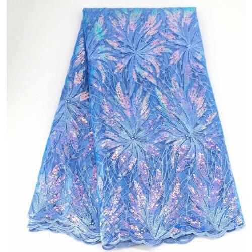 SJ Lace 2021 African Lace Fabric High Quality Organza French Cord Embroidery Purple Sequins Tulle Lace Fabric For Nigerian G4-37