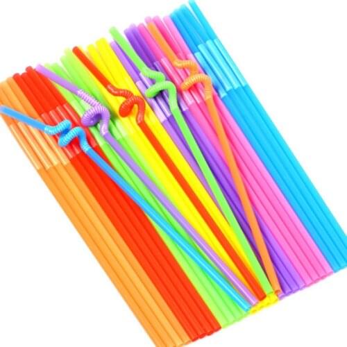 100Pcs Fluorescent Plastic Bendable Drinking Straws Disposable Beverage Straws Wedding Decor Mixed Colors Party Supplies