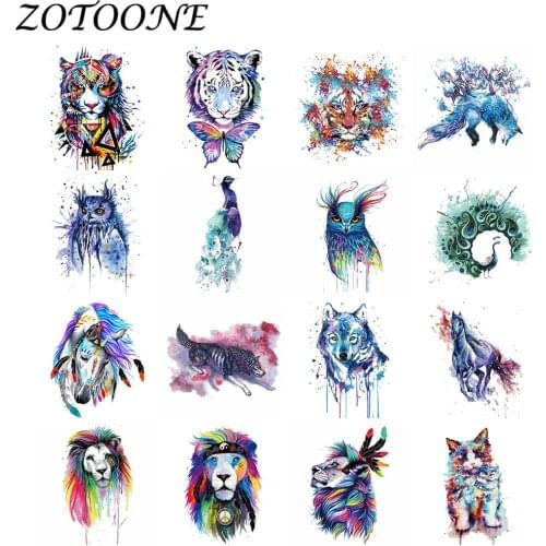 ZOTOONE Iron on Patches for Clothing 1pcs Ink Style Transfers Patch Stalker Badge Animal Tiger Panda Military Applique Clothes E