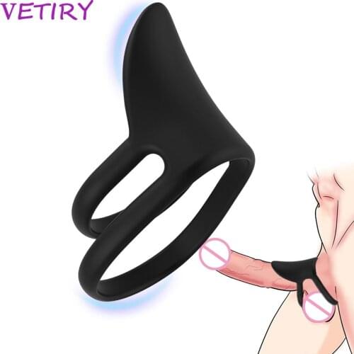 VETIRY Penis Enlargement Sex Toys for Men Erection Scrotum Bind Cock Ring Silicone Penis Ring Dual Ring Delay Ejaculation