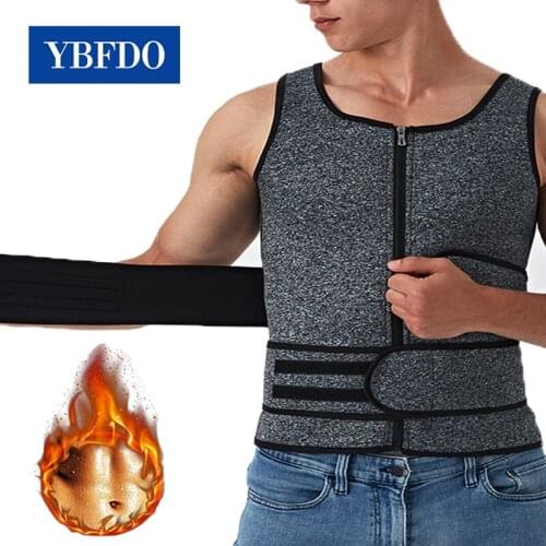 YBFDO Men Body Shaper Sauna Vest Waist Trainer Double Belt Sweat Shirt Corset Top Abdomen Slimming Shapewear Fat Burn Fitness T