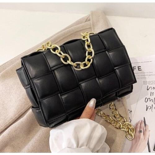 Crossbody Bag For Women High Quality Leather Day Clutch Thick Chain Shoulder Messenger Bags Weave Flap Female Handbag And Purse