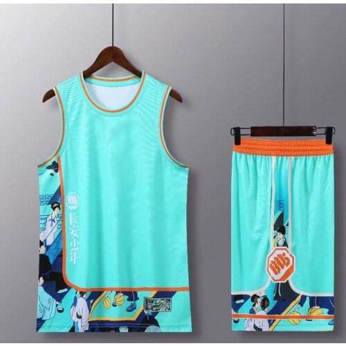 Youth Adult Basketball Jersey Set Women Men Basketball Uniform Comic Print Shooting Shirt Shorts Basketball Game Training Suit