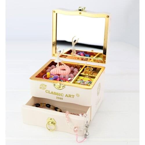 1 Pcs Storage Box Storage Music Box Two In One Ballet Girl Spinning Dance Music Ring Earrings Space Saving Display Jewelry Box