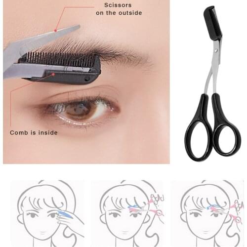 1 PC Eyebrow Trimmer Stainless Steel Eyelash Hair Clip Scissors Portable Eyebrow Shaver Trimming Tool with Comb Makeup Accessory