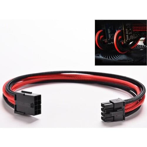 1PC New Black Red Sleeved 8 Pin To 6Pin + 2 Pin 30cm ATX Board PSU Power Supply Extension Cable Wire