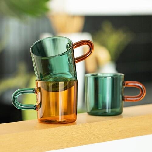 300ml Glass Coffe Mug Microwave Safe Breakfast Milk Tea Cup Heat-resistant Handgrip Cup Birthday Gift