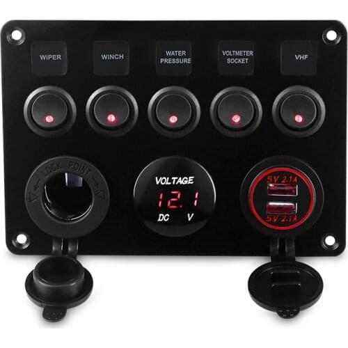 5 Gang Marine Boat Switch Panel Led Waterproof Circuit With Voltmeter Dual Usb Charger Panel Switch Boat Yacht 12v 24v