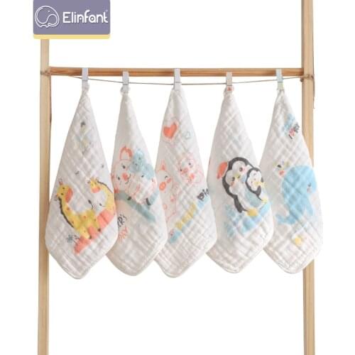 Elinfant 5 / Pcs Baby Face- Towel Square Towels Baby Mouthwash Towels Small Towels Six Layers of Printed Gauze Towel Set Cartoon