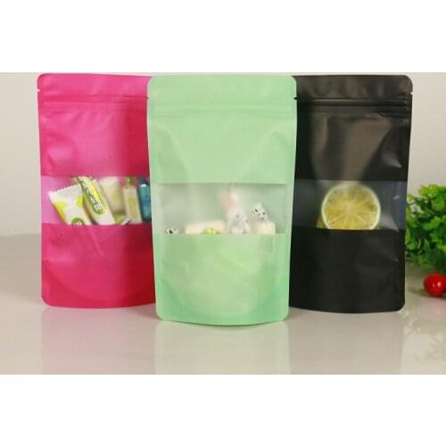 50pcs Black/Rosy/Green Stand up Frosted Window Plastic Ziplock Bag Wedding Gift Coffee Beans Snack Nuts Storage Bag