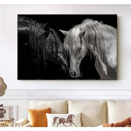 Africa Animals Love Couple Animals Black White Horse Canvas Paintings Posters and Prints Wall Art Pictures for Living Room Home