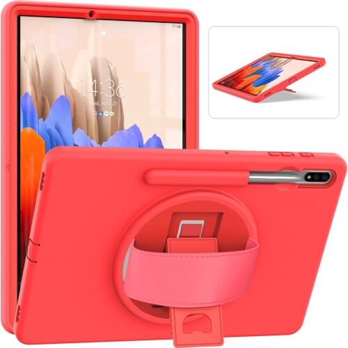 Case For Samsung Galaxy Tab S7 Plus 12.4 T970 T975 2020 Cover 360Rotaion Hand strap Kickstand Silicone Tablet Cover +Pen