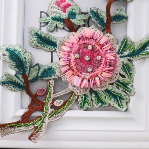 Flower beaded sequined patch sequins appliques patches clothes decoration parches bordados para ropa