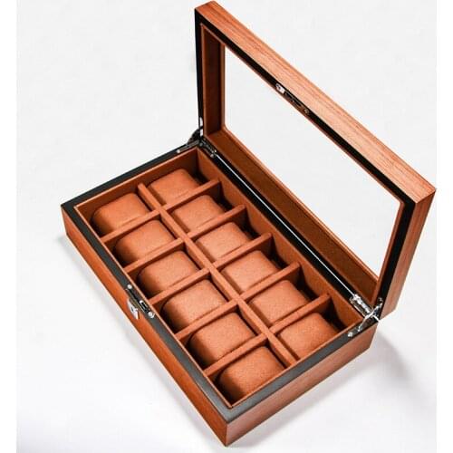 Wooden Watch Box Holder Storage Display Box Organizer Luxury Retro Solid Wood Transparent Glass 12 Epitopes Flannel Watches Case