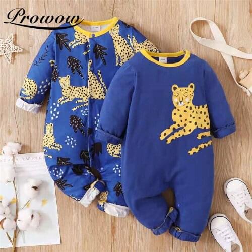 Prowow Cartoon Cheetah Babys Rompers Autumn Winter Newborn Jumpsuit For Kids Boys Cotton Baby Boy Overalls Soft Infant Clothing