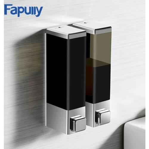 Fapully Liquid Soap Dispenser 250 Double Wall Mounted Black Chrome Square Bathroom Accessories Hardware Convenience Modern P144