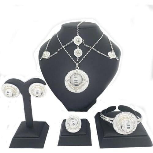 Dubai jewelry sets Nigerian wedding big necklace Pendant silvery earrings African Beads Jewelry Set Fashion Bridal jewelry sets