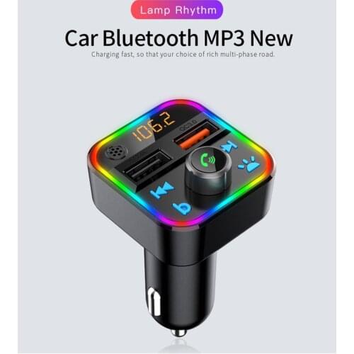 FM Transmitter Bluetooth 5.0 Adapter Colorful Car Mp3 Player Handsfree Calling 2 USB Port with PD QC 3.0 Fast Charge Car Kit