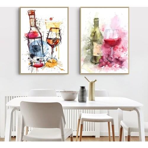 Graffiti Red Wine and Glass Abstract Mural Posters And Paints Family Room Decoration Children Room Wall Art Canvas Painting Art