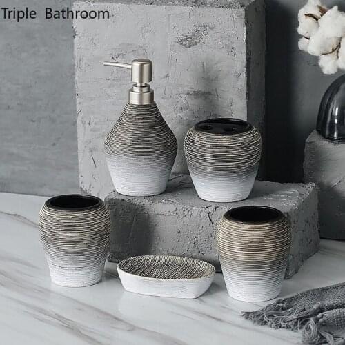 Retro Ceramics Five Piece Set Wash Set Household Lotion Bottle Mouth Cup Soap Dish Toothbrush Holder Bathroom Accessories