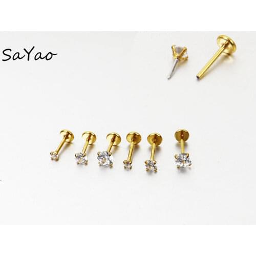 2 Pieces 20G Gold Stainless Steel Threadless PUSH- in Helix Cartilage Tragus Ear Piercing Lip Ring Zircon Jewelry