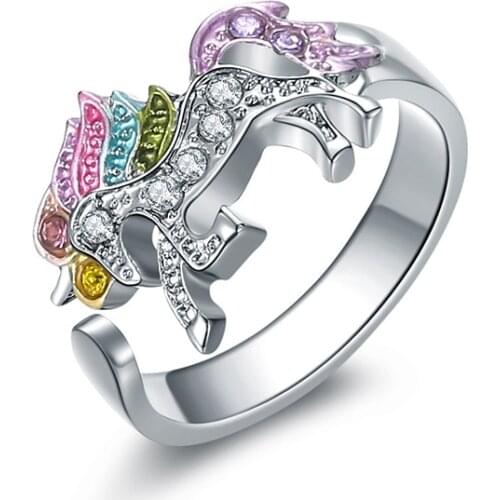 Classic Colored Unicorn Rings Cute Colt Pony Opening Adjustable Ring Trendy Women Jewelry For Girl Friend Valentines Day Gift