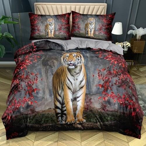 3D Animal Duvet Covers Sets Quilt Cover Pillow Shames Full King Queen Double Full Twin Size Gray Tiger Custom Design Beddings