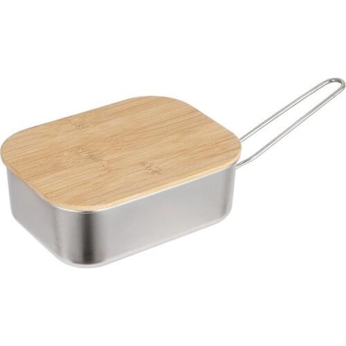 Lunch Box Leakproof Thermal Insulation Stainless Steel Wooden Cover Lunch Food Container Bento Box for Outdoor Camping