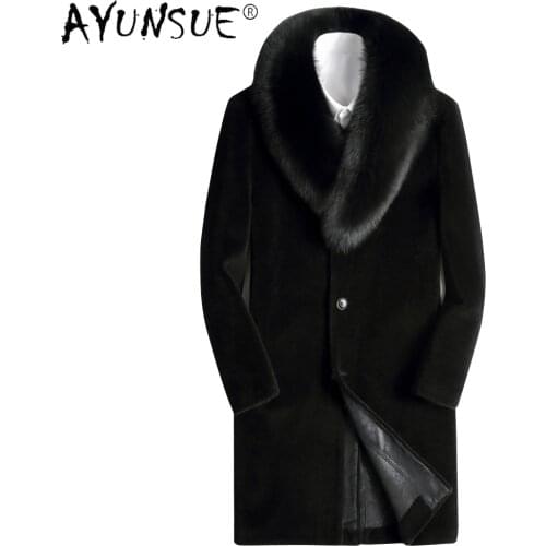 AYUNSUE Winter Jacket Men Clothing Suede Parka 100% Wool Fur Coat Male Real Fox Fur Collar Jackets 2020 Chaqueta Hombre LXR797