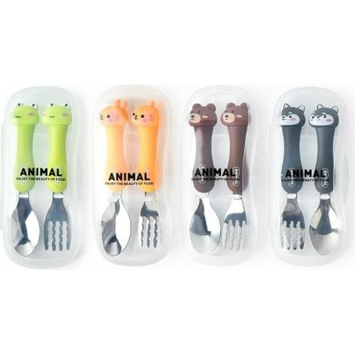 2pcs Tableware Cartoon Kids Spoon and Fork Set Stainless Steel Cute Fork Spoon Baby Spoons Kids Fork Baby Gadgets Baby Spoon Set