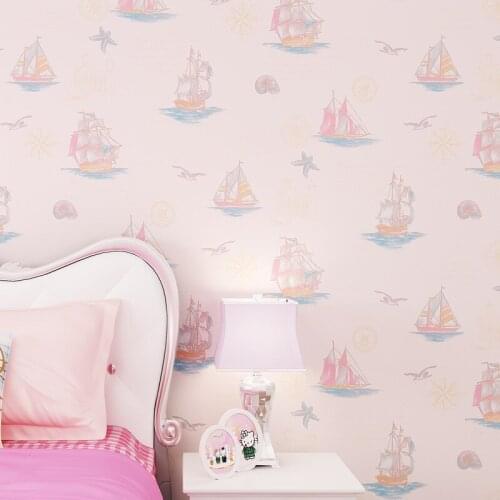 Beibehang Green character cartoon sailing childrens room non-woven wallpaper boys bedroom full shop princess pink wallpaper