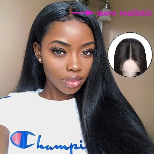 Lace front human hair wigs deep part 5.5 inch T part lace wig peruvian remy straight hair lace frontal wigs for women 150