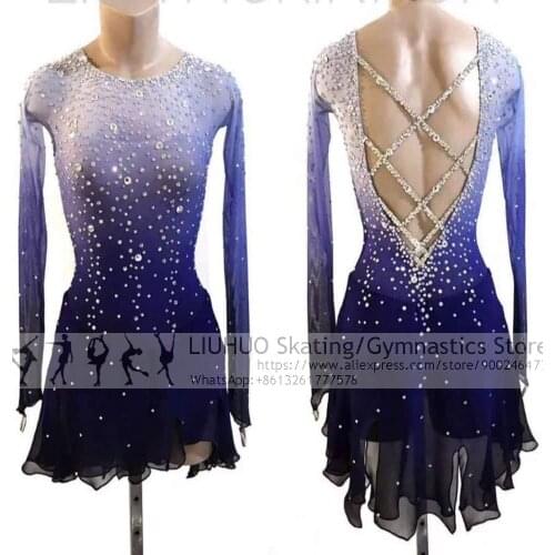 Ice Skating Dress Women girls ballet Competition latin Sky blue Leotards Teens Skating dress female dancewear skating dress