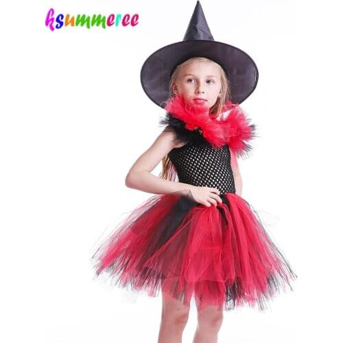 Girls Halloween Witch Tutu Dress with Hat Kids Cosplay Evil Queen Tulle TUTU Clothing Children Birthday Gift Christmas Costume