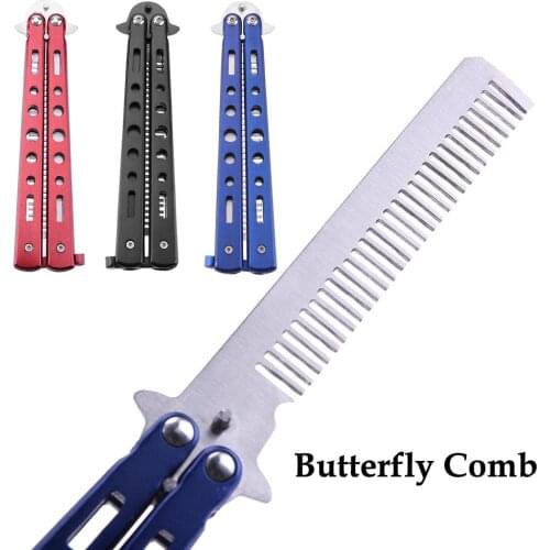HOT 1pc Foldable Comb Stainless Steel Practice Training Butterfly Knife Comb Beard & Moustache Brushes Hairdressing Dropshipping