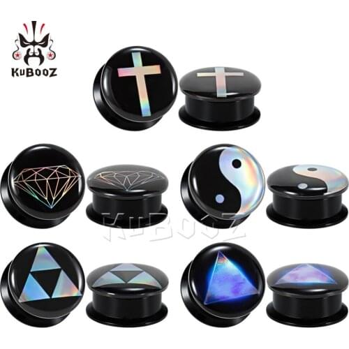 KUBOOZ Ear Piercing Body Jewelry Tunnels Plugs Expander Picture Logo Earrings Extender Gauges Studs Jewelry Fashion Stretcher