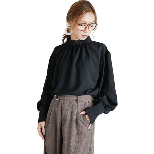 High-end Chiffon Shirt Women 2021New Japanese Small Stand-up Collar Urban Elegant Professional Round Neck Long-sleeved Shirt Top