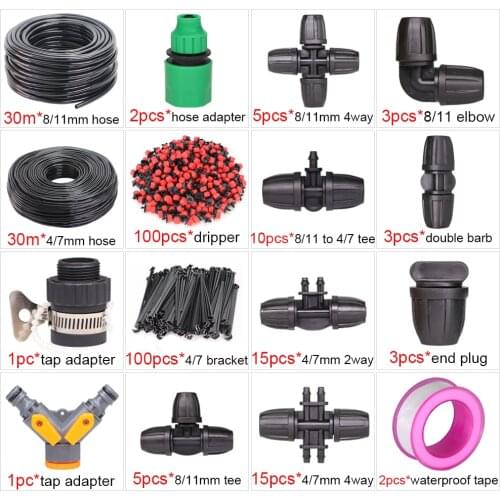 Garden 8/11 To 4/7mm Hose Micro Drip Irrigation Watering Kit 8 Hole Adjustable Flow Dripper Sprinkler Spray Mist Cooling System