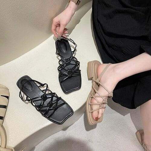 2021 summer new fashion trend solid color all-match flat-bottomed ladies sandals one word buckle Roman shoes