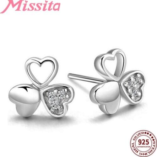 MISSITA New Fashion Hollow Clover CZ Earrings For Women Silver Color Jewelry Brand Wedding Stud Earring HOT SELL Gift