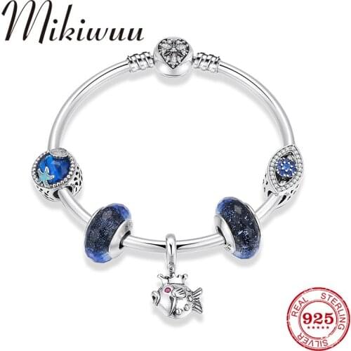 Blue Ocean Crystal Crown Fish Pendant Charm Bracelets for Women Evil Blue Eye Snowflake Beads Bracelet Jewelry Gifts Wholesale